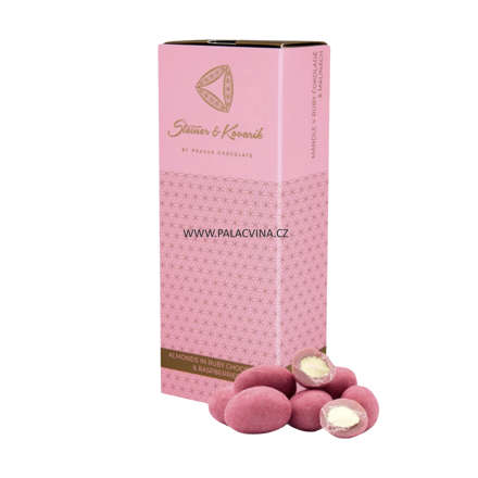 Mandle v ruby čokoládě s malinovým práškem 130g